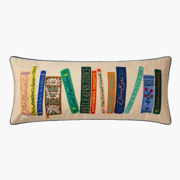 Book Club Embroidered Lumbar Pillow