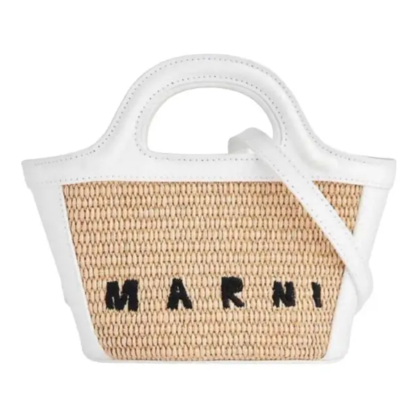Tropicalia Micro Bag in Leather and Raffia-Effect Fabric