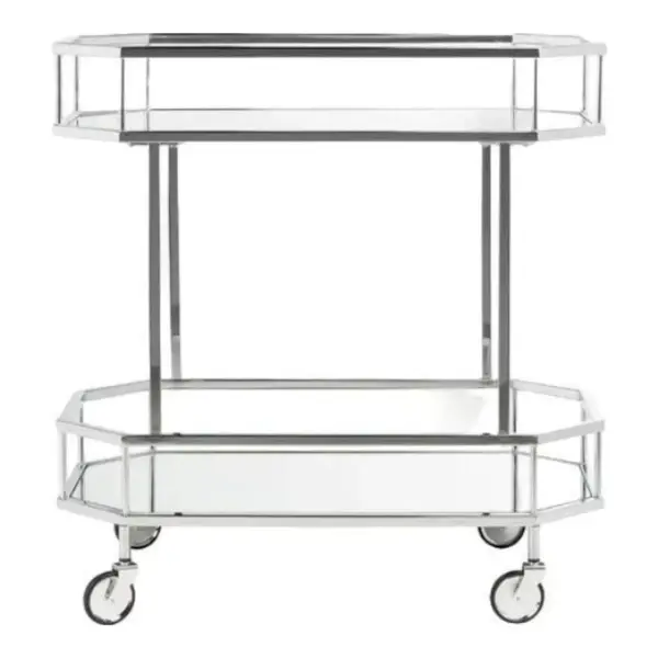 Silva Metal Octagon Bar Cart With Mirrored Tiers