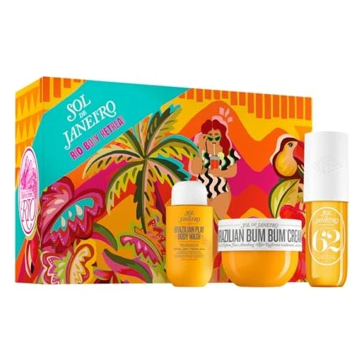 Sol de Janeiro Gift Set - Rio Body Retreat | Brazilian Bum Bum Cream 5 fl oz., Brazilian Play Body Wash 3 fl oz., Cheirosa 62 Perfume Mist 3 fl oz.