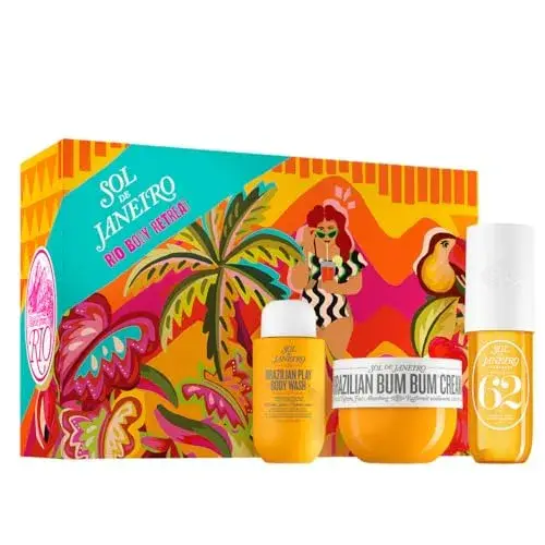 Sol de Janeiro Gift Set - Rio Body Retreat | Brazilian Bum Bum Cream 5 fl oz., Brazilian Play Body Wash 3 fl oz., Cheirosa 62 Perfume Mist 3 fl oz.
