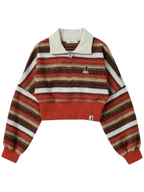 KNIT STRIPE HALF ZIP-UP