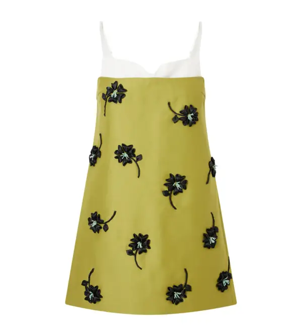 Corseted Floral Applique Bead Embellished Crepe Mini Dress