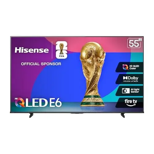 Hisense 55" E6 Cinema Series Hi-QLED 4K UHD Smart Fire TV (55E6QF) - AI Light Sensor, Dolby Vision · Atmos, Voice Remote with Alexa, Motion Rate 120, HDR 10+ Adaptive, Game Mode Plus