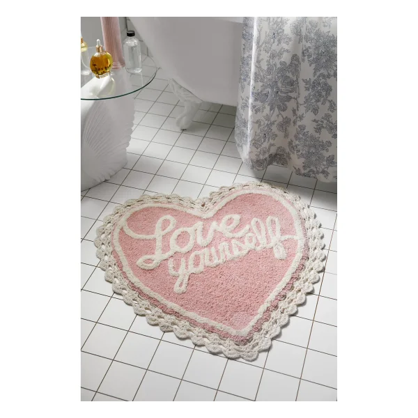 Love Yourself Heart Shape Tufted Bath Mat