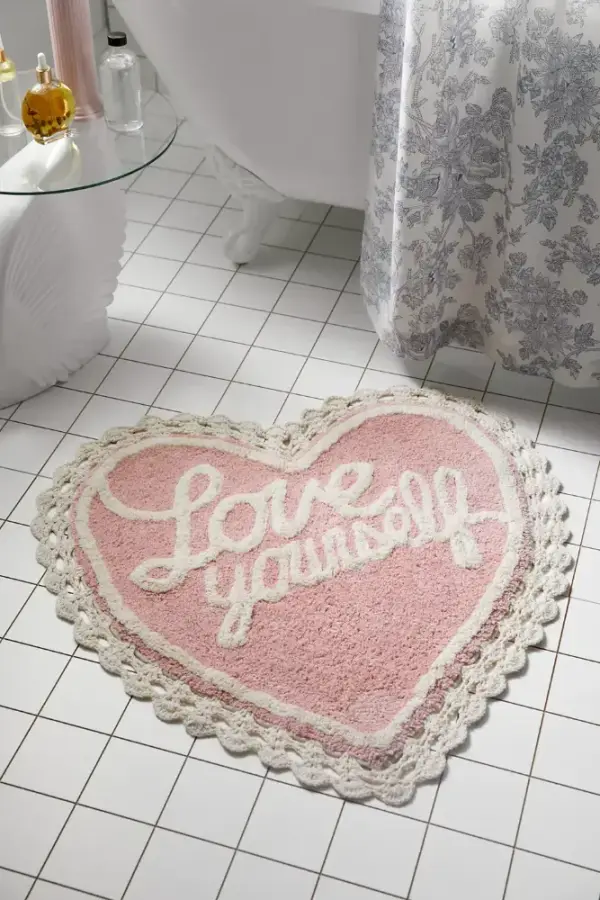 Love Yourself Heart Shape Tufted Bath Mat
