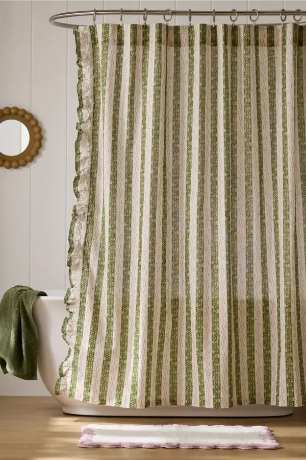 Ivy Cotton Printed Ruffle Stripe Shower Curtain