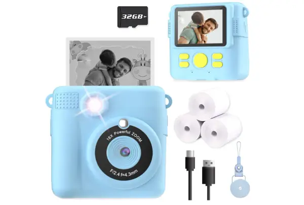 ESOXOFFORE Kids Camera Instant Print, Christmas Birthday Gifts for Kids Age 3-12, Selfie Digital Camera with 1080P Videos,Toddler Portable Travel Toy for 4 5 6 7 8 9 Year Old Boys Girls-Blue