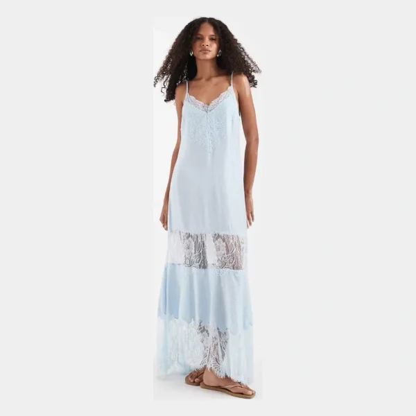 ASOS DESIGN lace inserts handkerchief hem maxi dress in blue