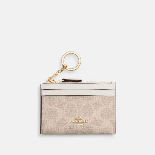 Coach Outlet Mini Skinny Id Case In Signature Canvas - Women's Wallets - Gold/sand/chalk, Size: Small Wristlet