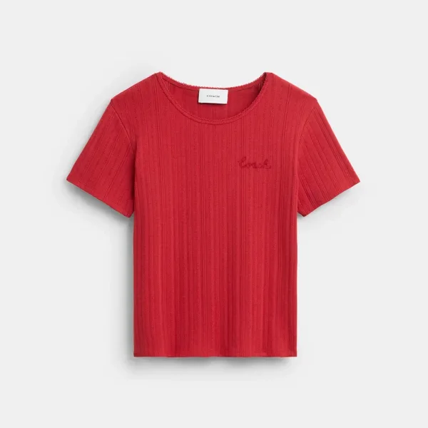 Coach Outlet Pointelle T-Shirt - Women's Shirts - Red, Size: Medium