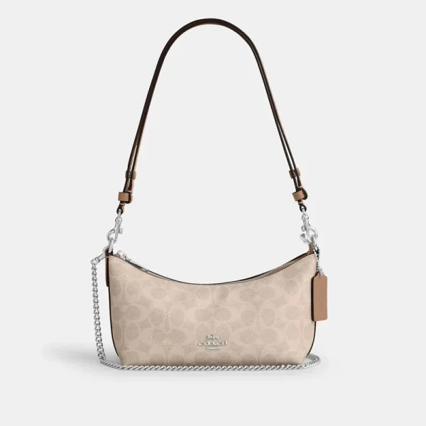 Coach Outlet Caitlin Shoulder Bag In Signature Canvas - Silver/sand/taupe, Size: Medium