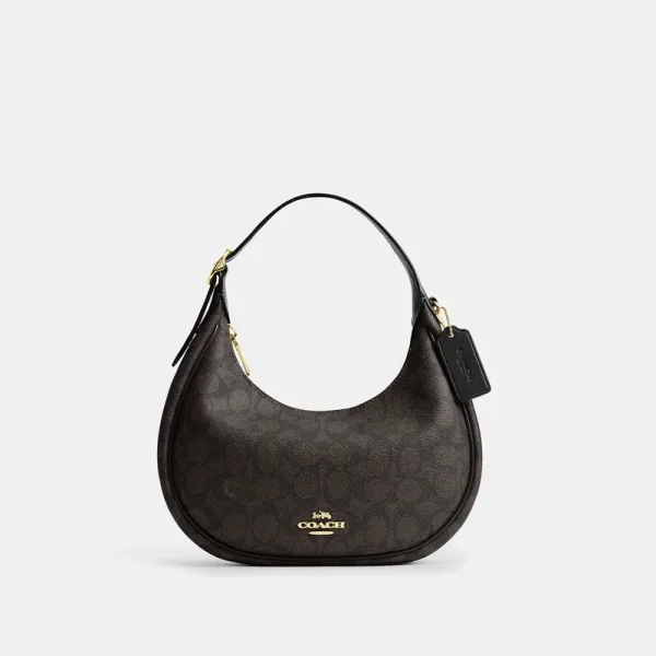Coach Outlet Emily Shoulder Bag In Signature Canvas - Women's Purses - Gold/walnut/black, Size: Small