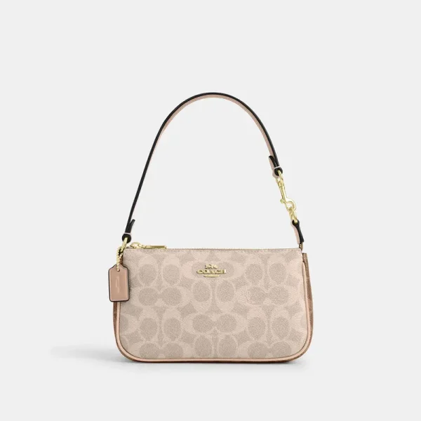 Coach Outlet Nolita 19 In Blocked Signature Canvas - Women's Handbags - Gold & Sand & Tan, Size: Mini