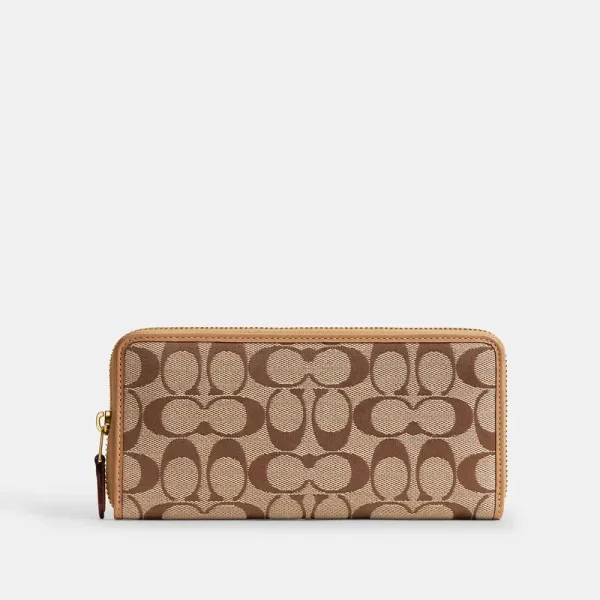 Coach Essential Slim Accordion Zip Wallet In Signature Jacquard - Women's - Brass/khaki Light Peach
