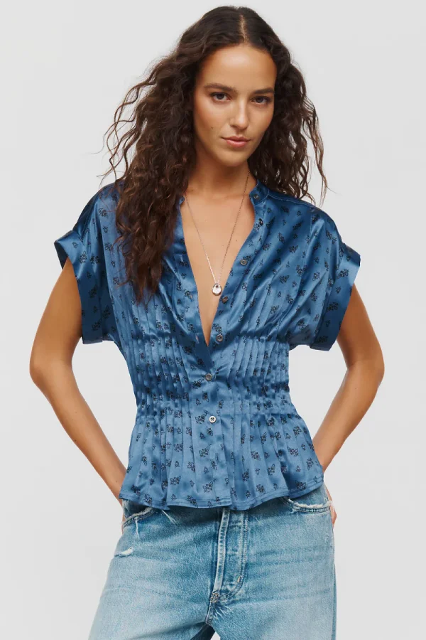 Linden Silken Pleated Waisted Blouse by Pilcro